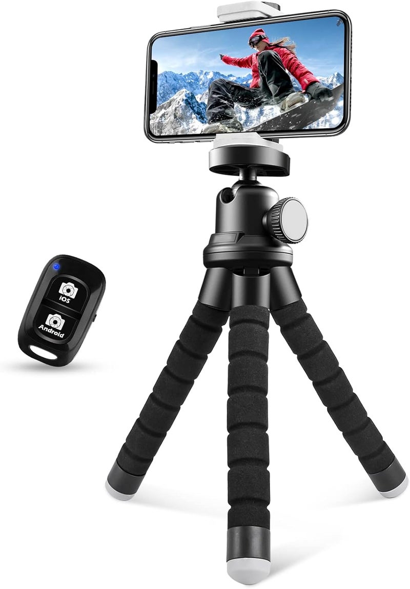 Sensyne Phone Tripod, Flexible Cell Phone Tripod with Phone Holder and Wireless Remote, Mini Travel Tripod Stand, Compatible with All Cell Phones, Cameras - Image 1